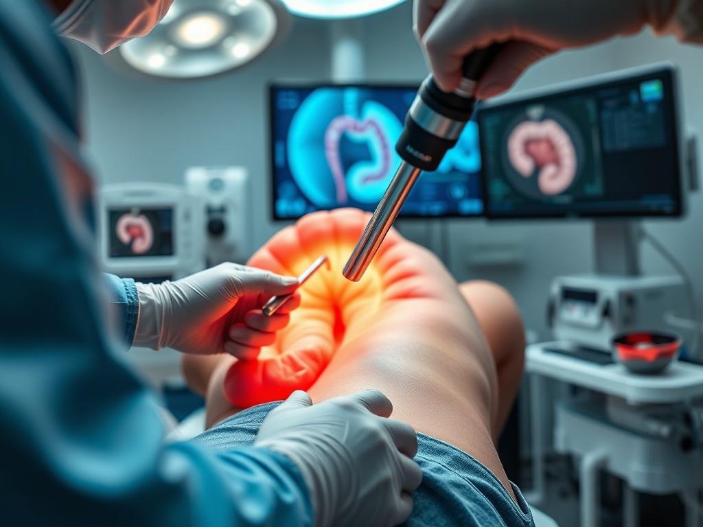 A realistic high resolution of a colonoscopy procedure being performed