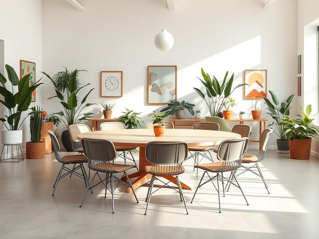 An inviting community space with a round table surrounded by