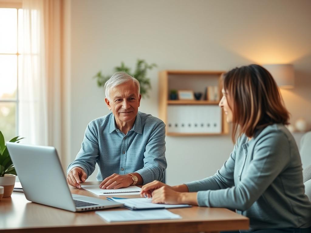 An individual or family engaged in a consultation regarding income