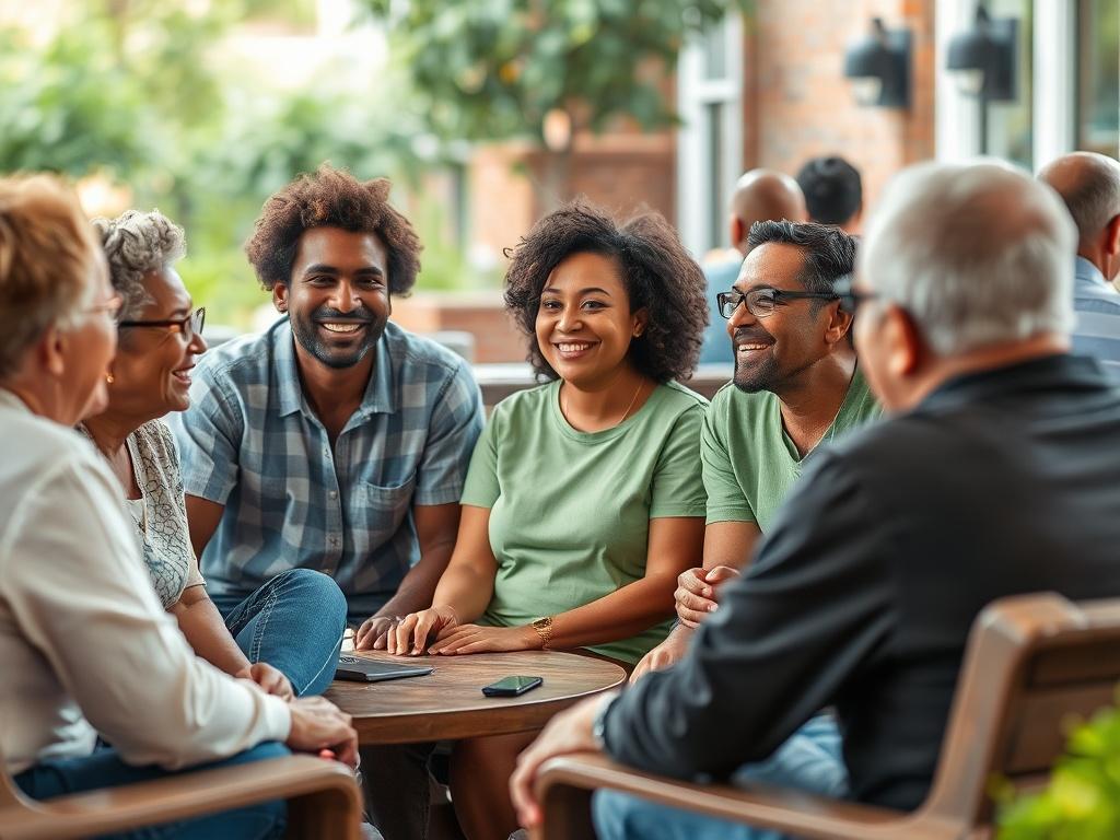 A group of diverse individuals engaging in a community gathering,