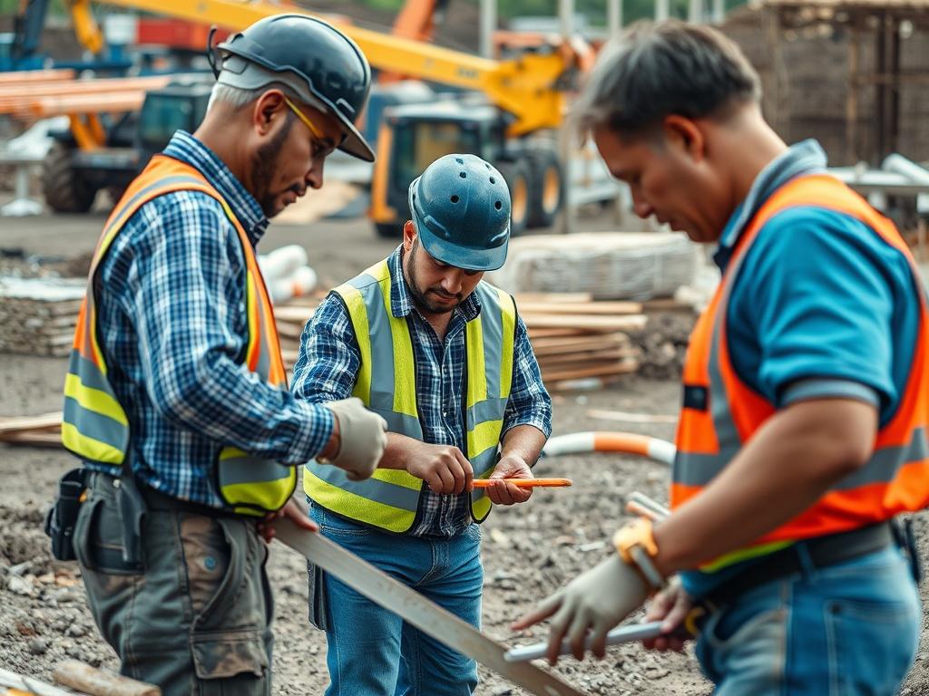 A close up shot of a construction site, with workers