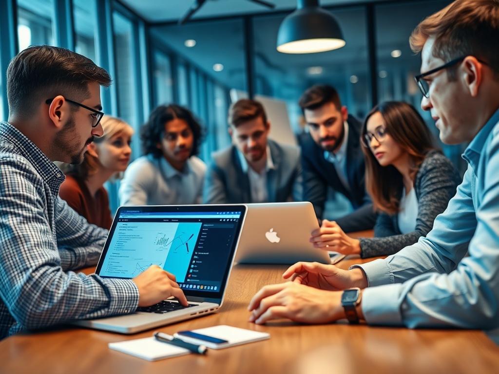 A team of IT professionals collaborating on the implementation of