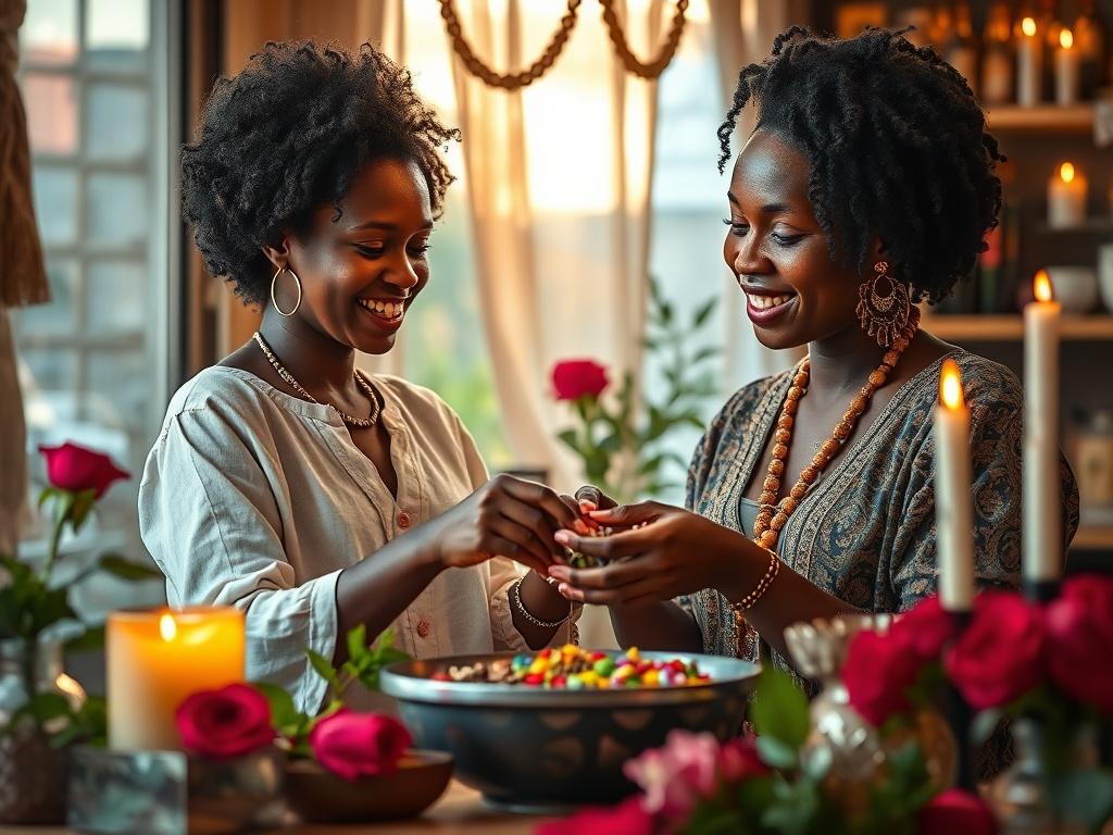 An inviting image of an African herbalist preparing a love
