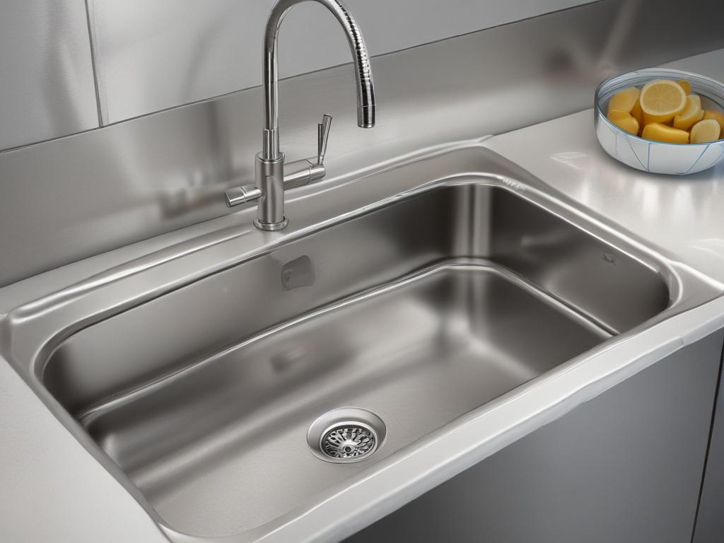 Close up shot of a stainless steel kitchen sink with