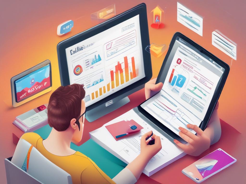realistic high resolution image of a social media manager analyzing