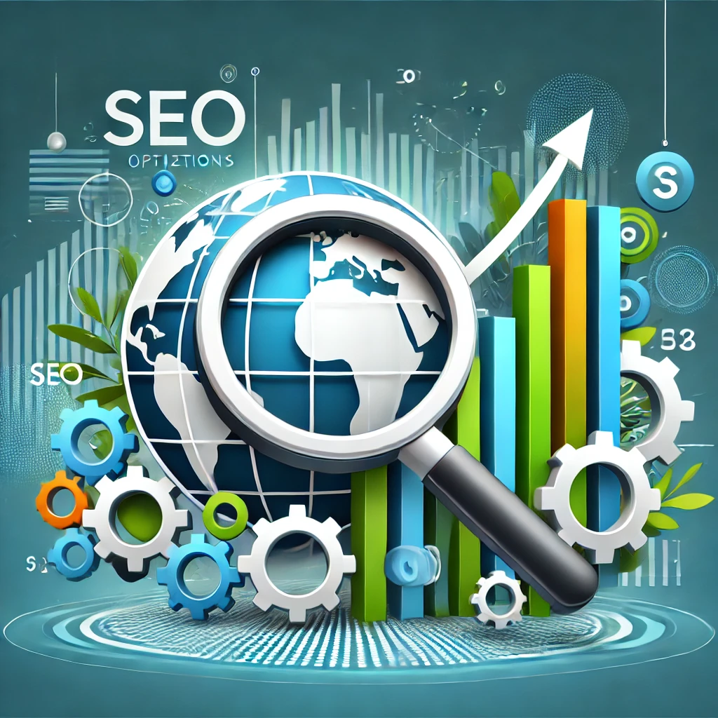 dall·e 2025-01-15 20.52.35 - a modern, clean, and vibrant design representing seo optimization services. the image features a stylized magnifying glass over a globe, symbolizing s.webp