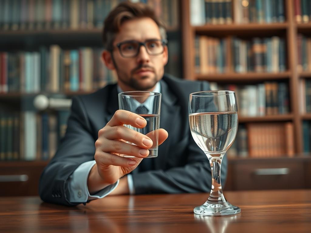 **AI Image Generation Prompt:**

Create a realistic high-resolution photo focusing on a single subject that captures the essence of the blog titled "Investing in Litigation: A New Frontier." The image should feature a sophisticated investor, an individual in business attire, sitting at a modern, sleek wooden desk with an air of confidence. 

In the foreground, prominently display the investor's hand holding a clear, polished glass representing the concept of 'Litigation Contract Assets'—perhaps with a subtl