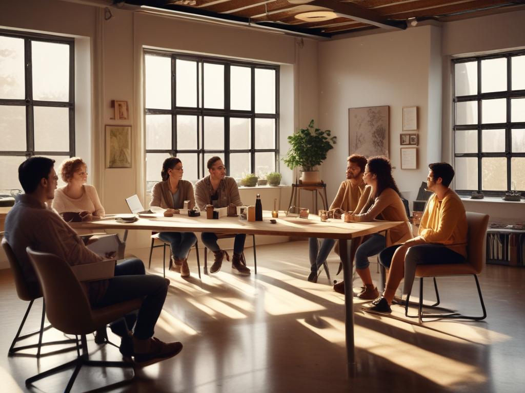 A cozy workshop setting with a diverse group of people