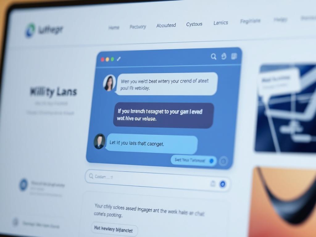 A high-resolution image of a website chat interface featuring an AI chat assistant. The chat window is open, displaying a friendly conversation between the AI and a user. The background shows a sleek, modern website design that incorporates elements of the brand's identity. The primary color theme should match rgb(2, 86, 197), creating a cohesive visual experience.