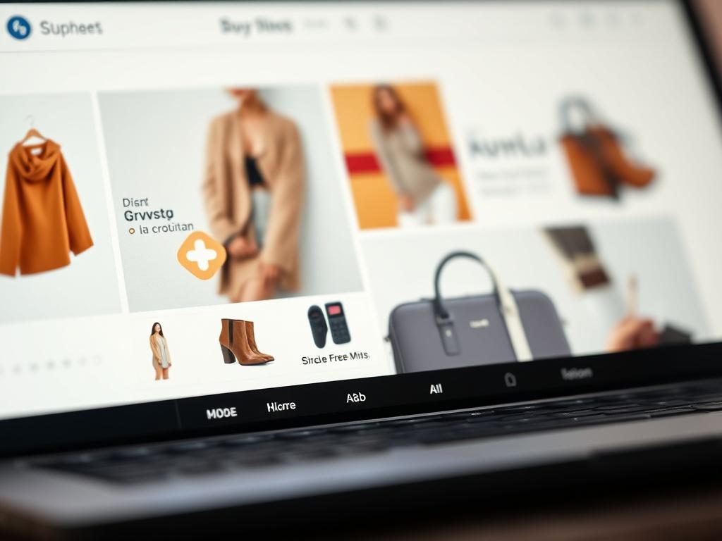 A close-up shot of a sleek e-commerce product display on a website, featuring attractive product images and interactive AI buttons. The setting should be bright and inviting, with a focus on the product details. The background should be clean, emphasizing the modern design. The image captures the essence of a user-friendly shopping experience.