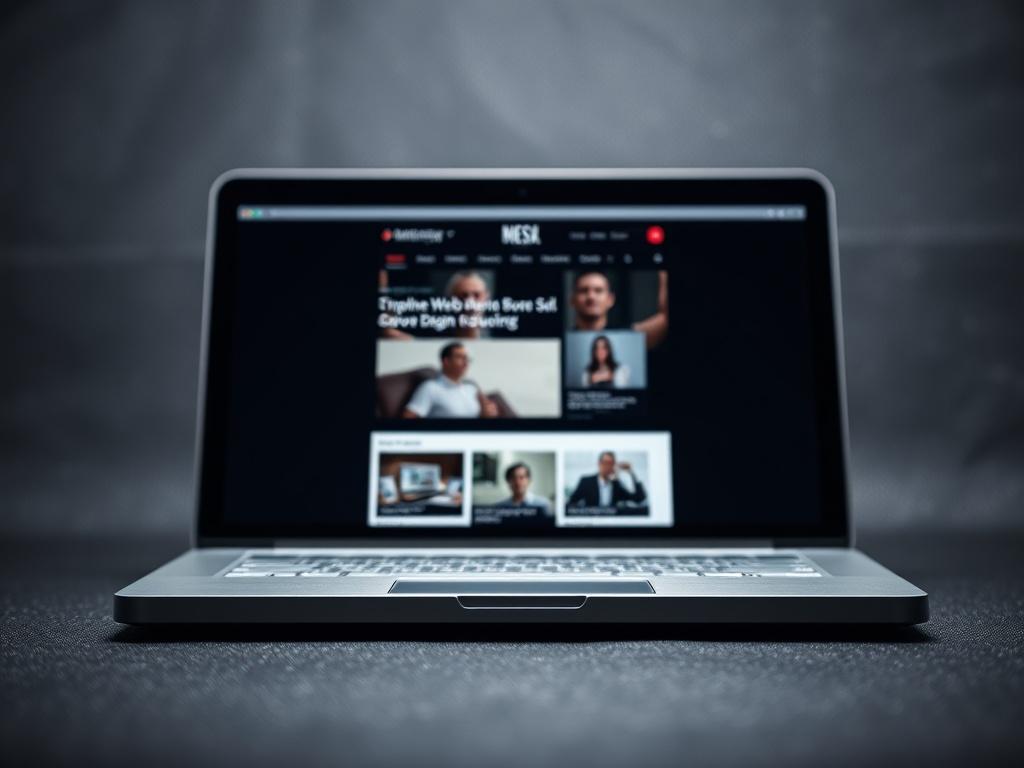 A sleek, modern website layout displayed on a laptop screen