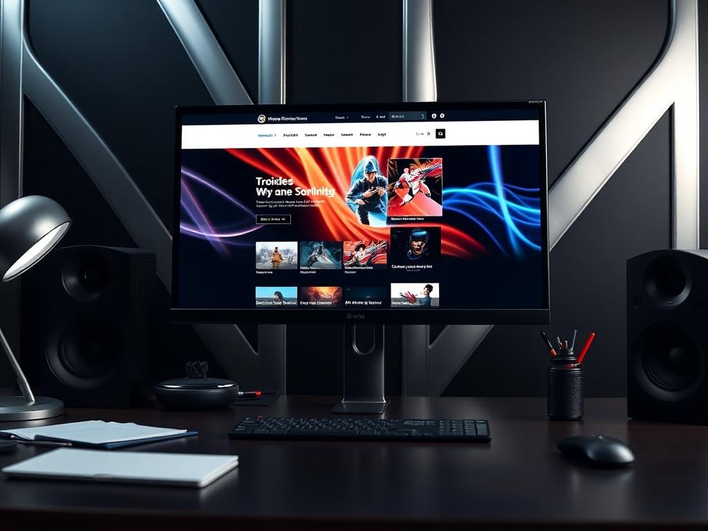 An elegant desktop setup featuring a high resolution monitor displaying