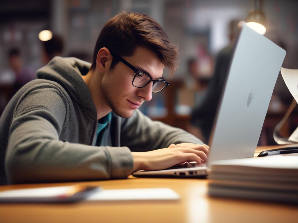 A close up shot of a student using a laptop