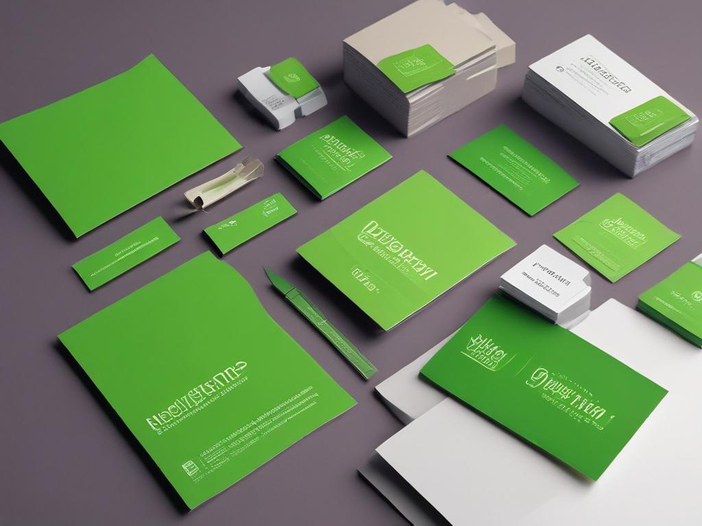 A hyper realistic close up shot of branding materials, including