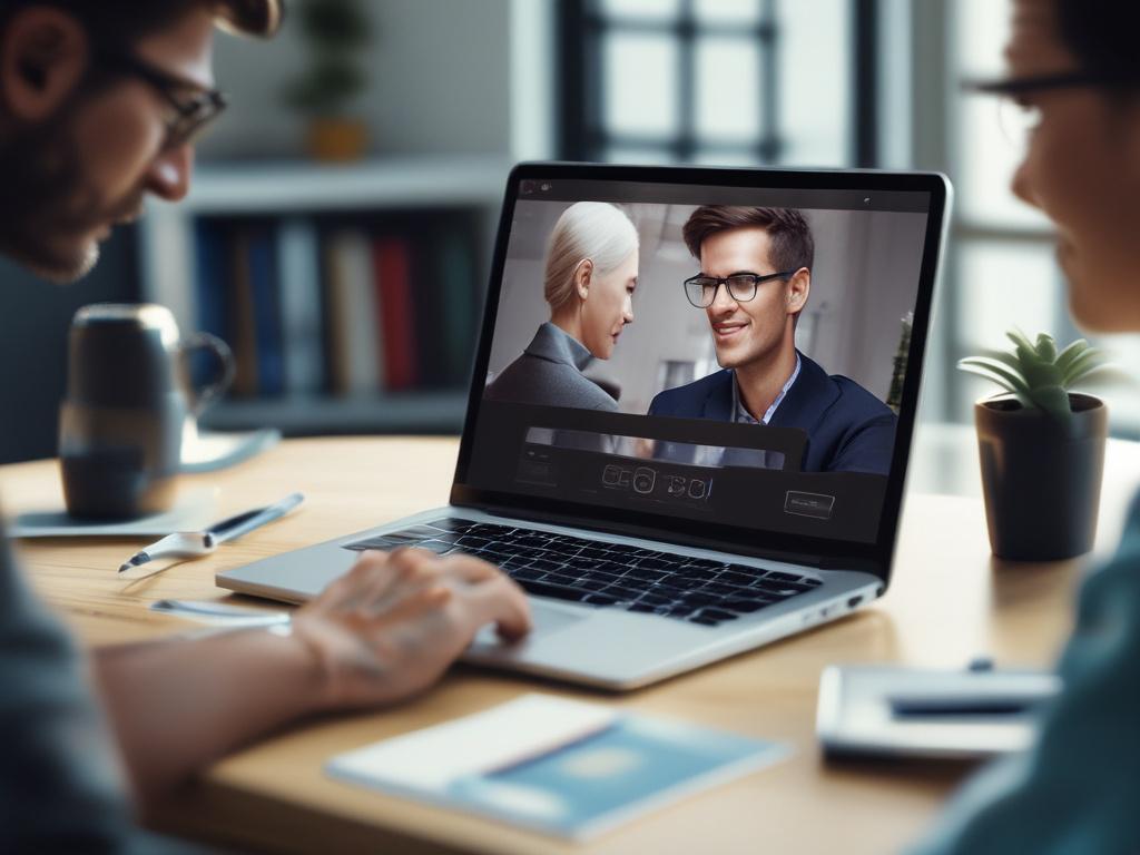 A designer presenting the final design on a laptop to