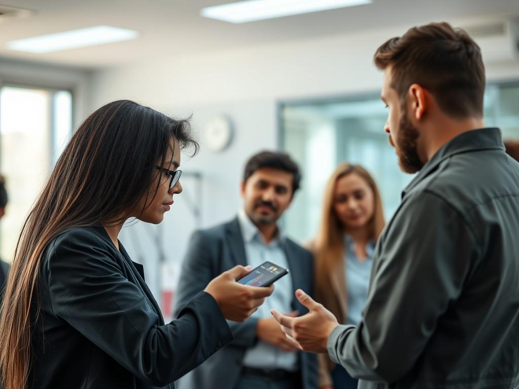 A hyper-realistic close-up shot of a diverse group of professionals engaged in a collaborative learning environment. The focus is on a facilitator using visual aids and digital tools to enhance their instruction. The background is softly blurred, showcasing modern learning technology and a well-lit classroom or training space. The image captures the essence of interactive and engaging curriculum design.