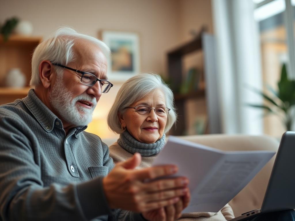 A warm close up image of a senior couple reviewing