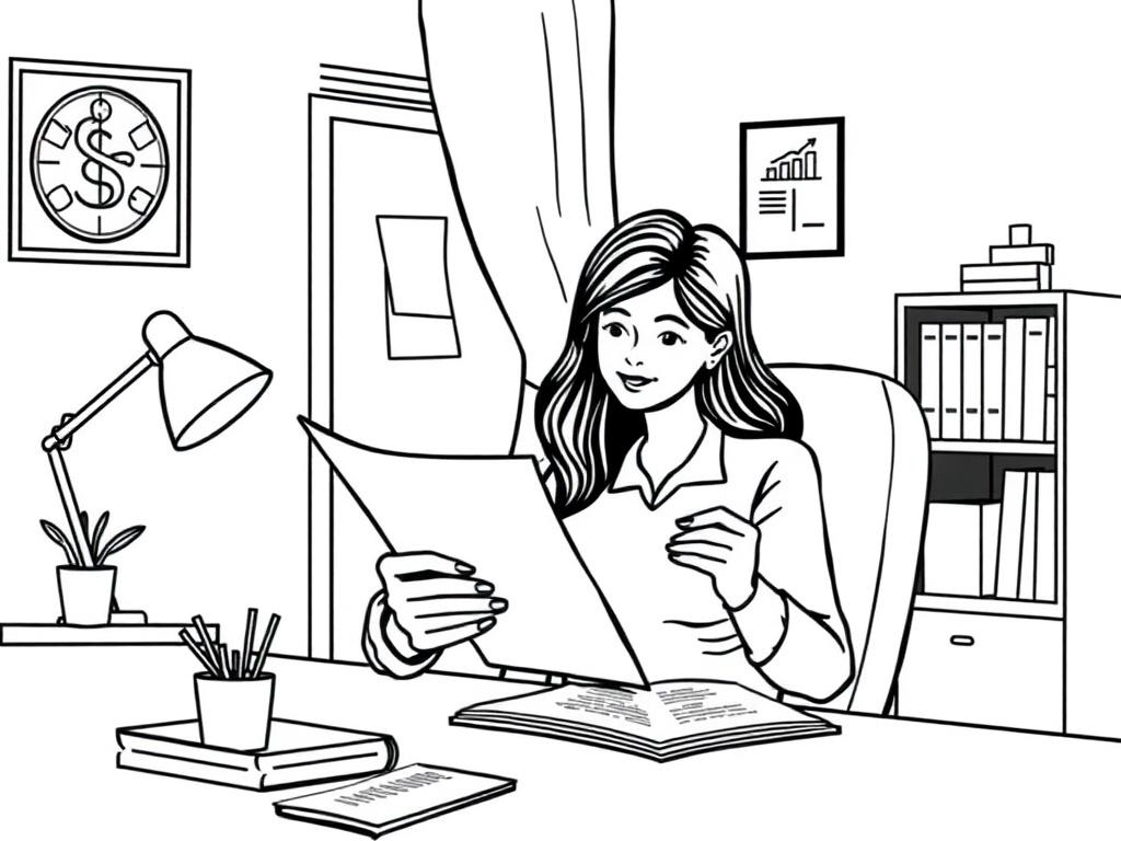 A clear and informative illustration showing a person reviewing financial documents with a checklist, set against a simple background of a home office.