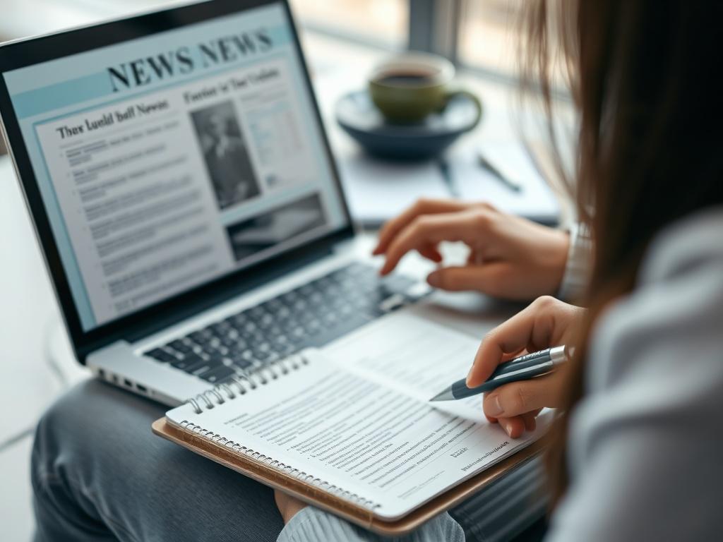 A close up shot of a person reading a news