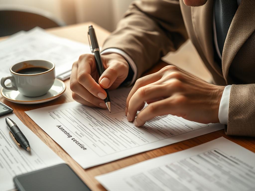 A close up shot of a person filling out a