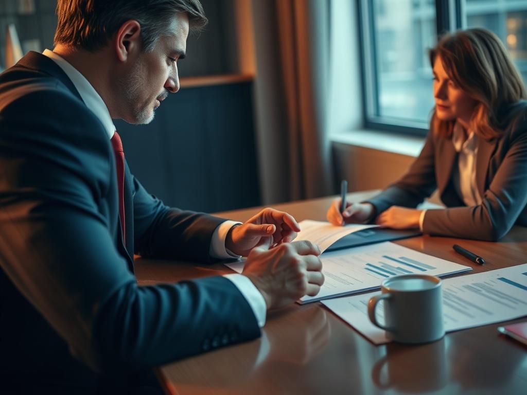 A professional setting with a financial advisor and a client