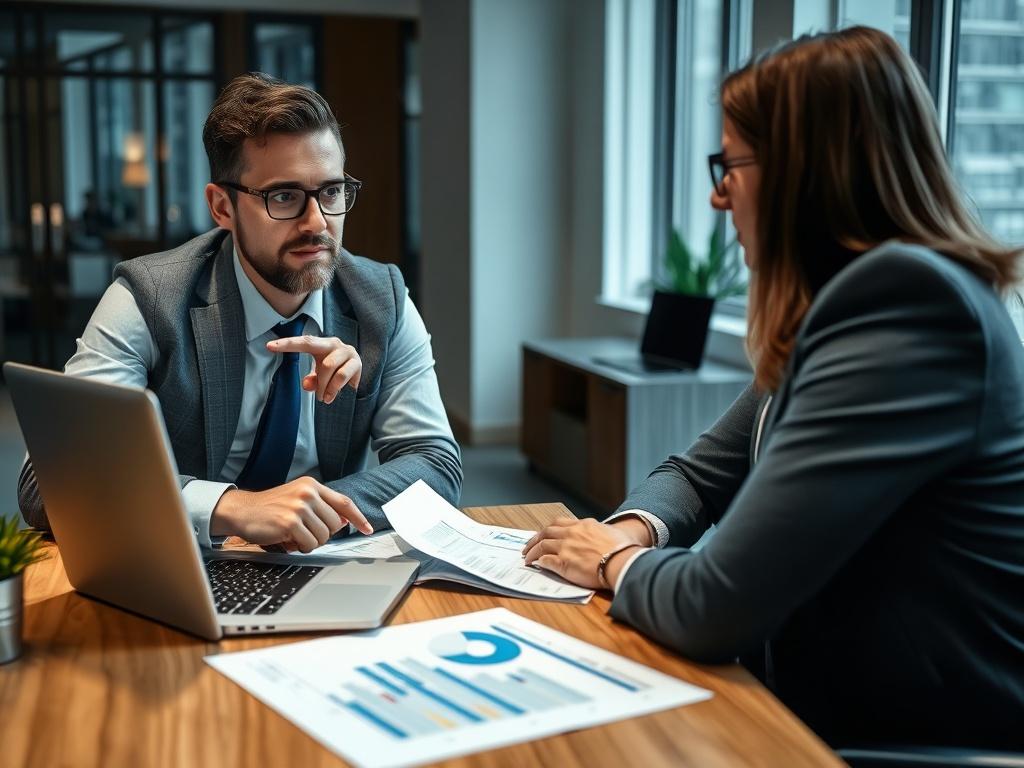 A close up shot of a financial consultant discussing risk