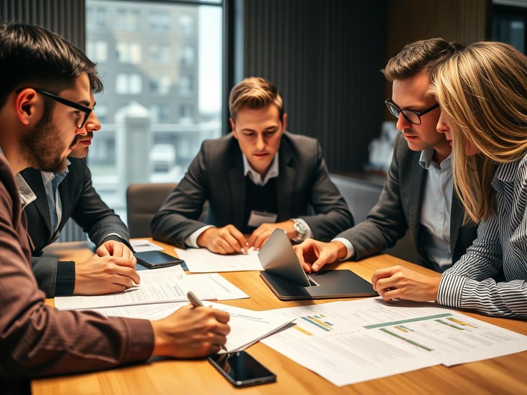 A close up shot of a business team discussing plans