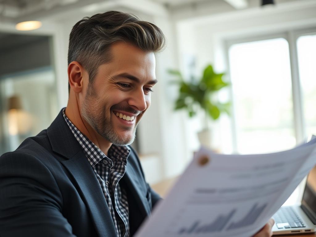A close up shot of a business owner smiling while