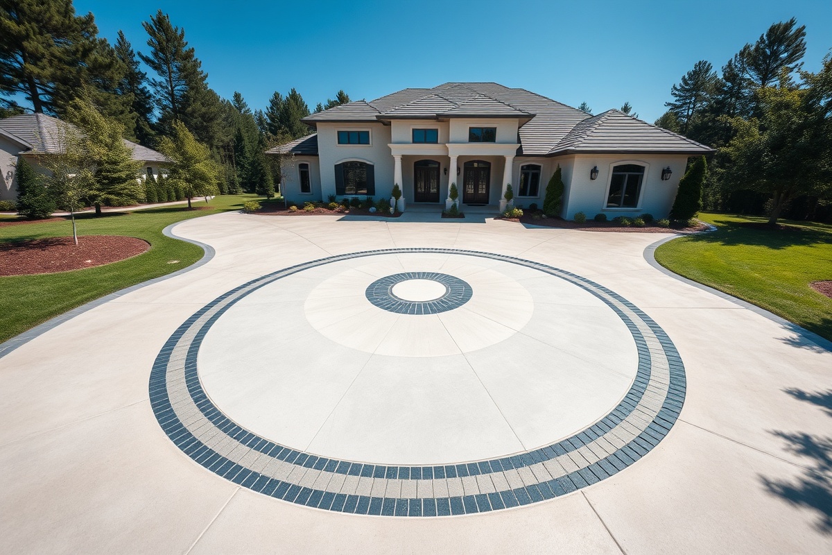 Luxury concrete driveway with custom home