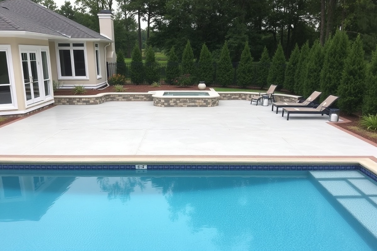 Large concrete pool deck