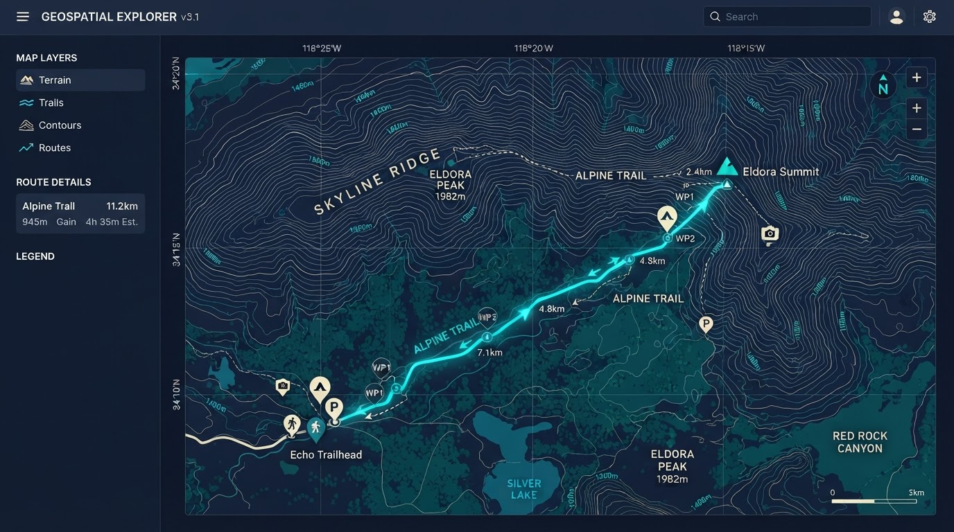 Digital map interface with coordinate systems and map layers