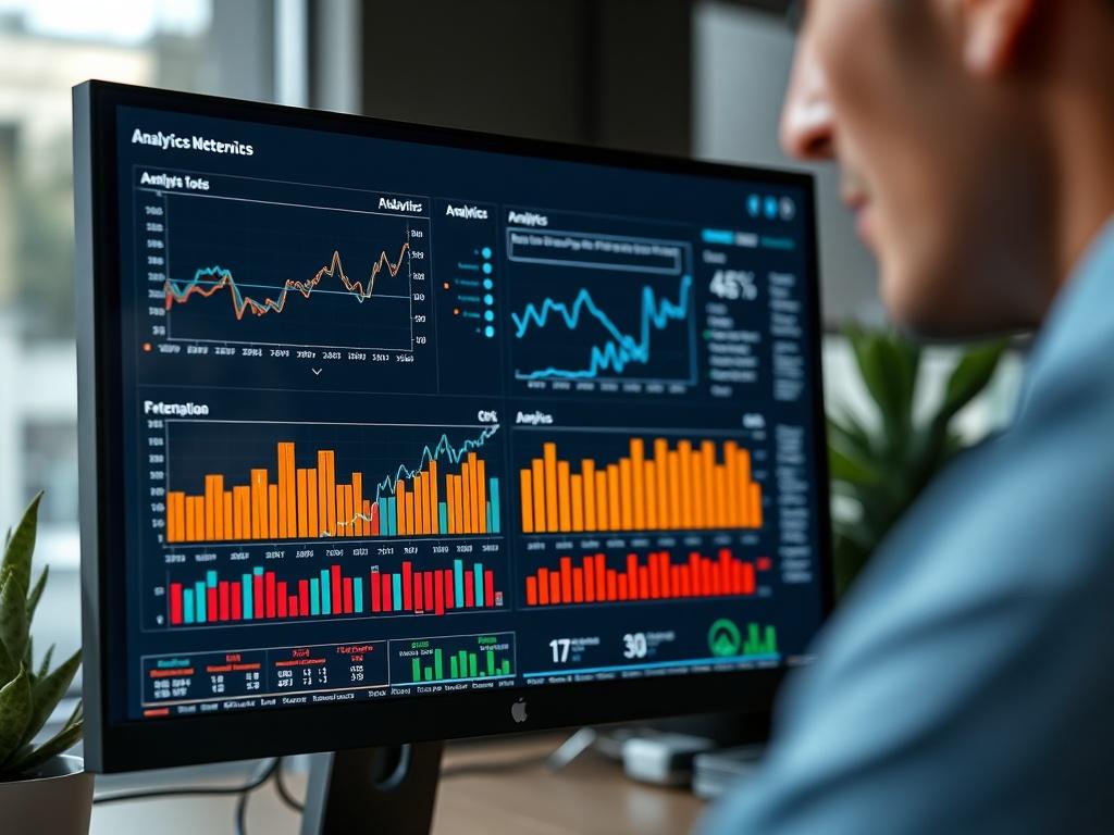 A close up shot of a computer screen displaying analytics