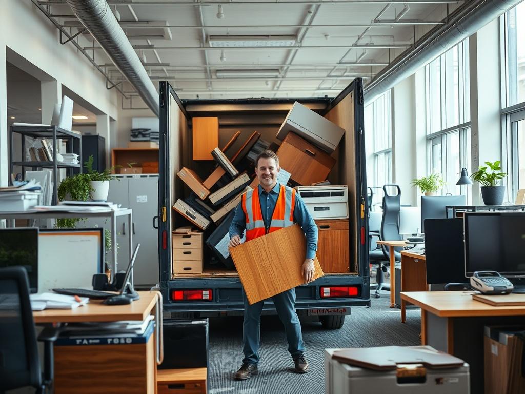 A busy office space being cleared out by a professional