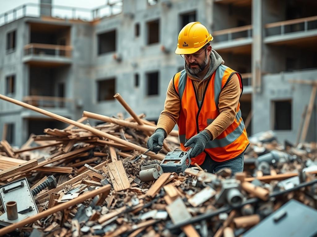 A construction site with a crew member from Three Sixty