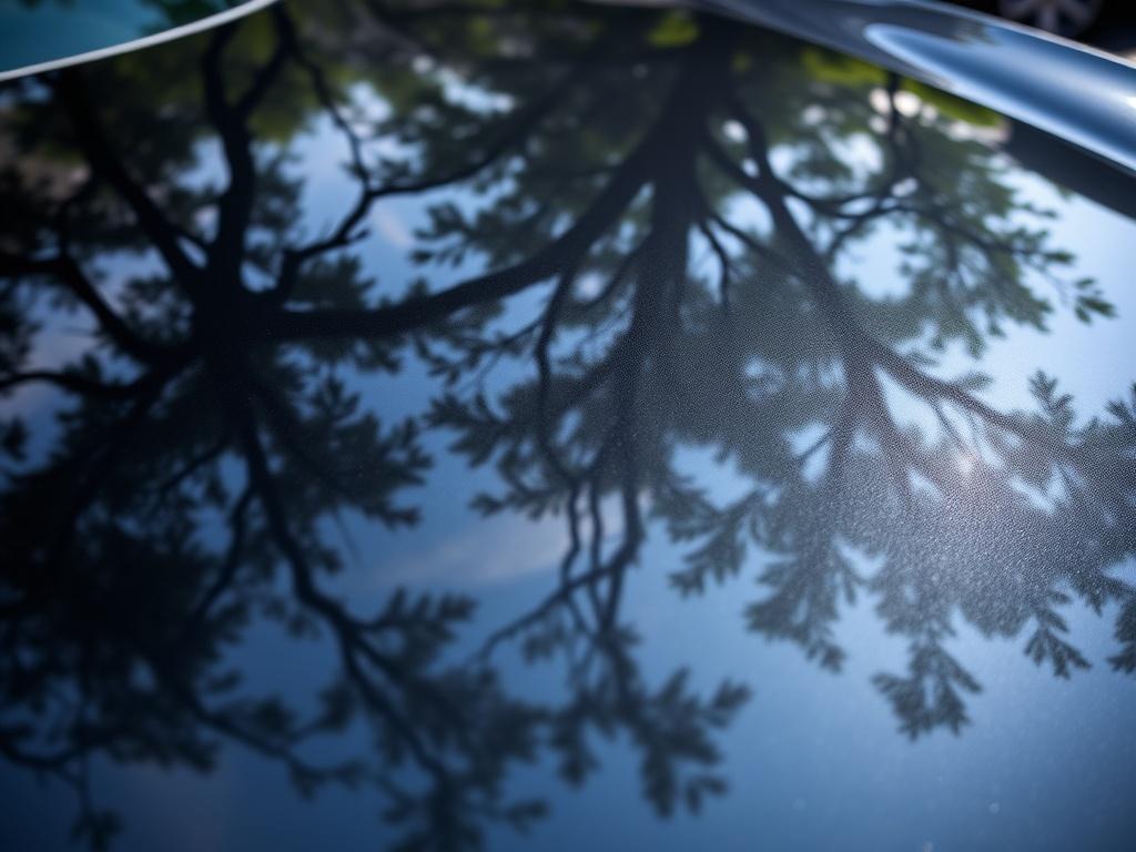 A close up shot of a gleaming car hood after