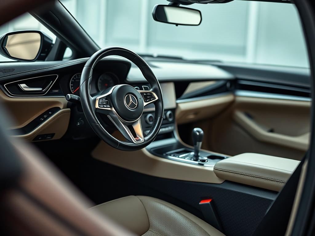 A close up of a meticulously detailed car interior, showcasing