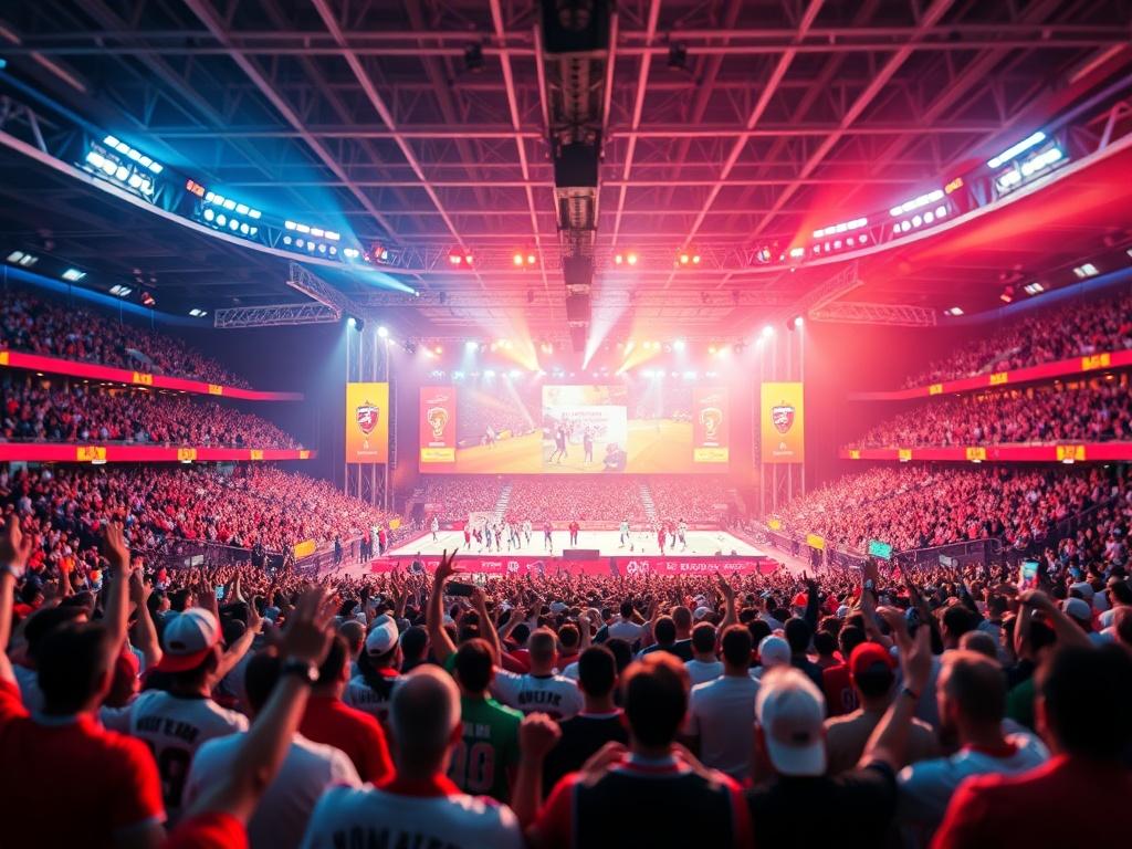 A high resolution of a vibrant sports event venue filled