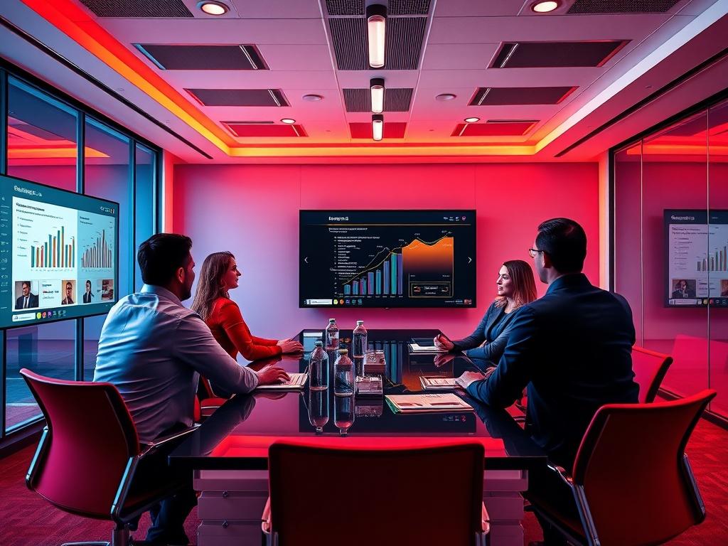 A vibrant sponsorship meeting taking place in a modern conference