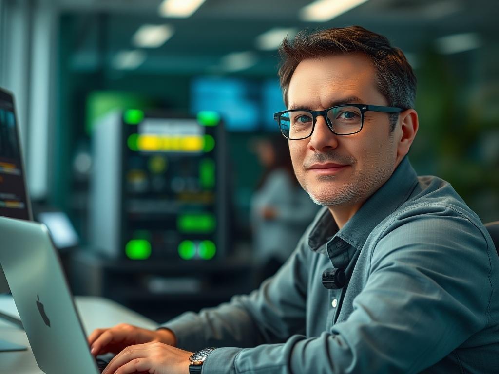 A close up shot of a confident IT professional in