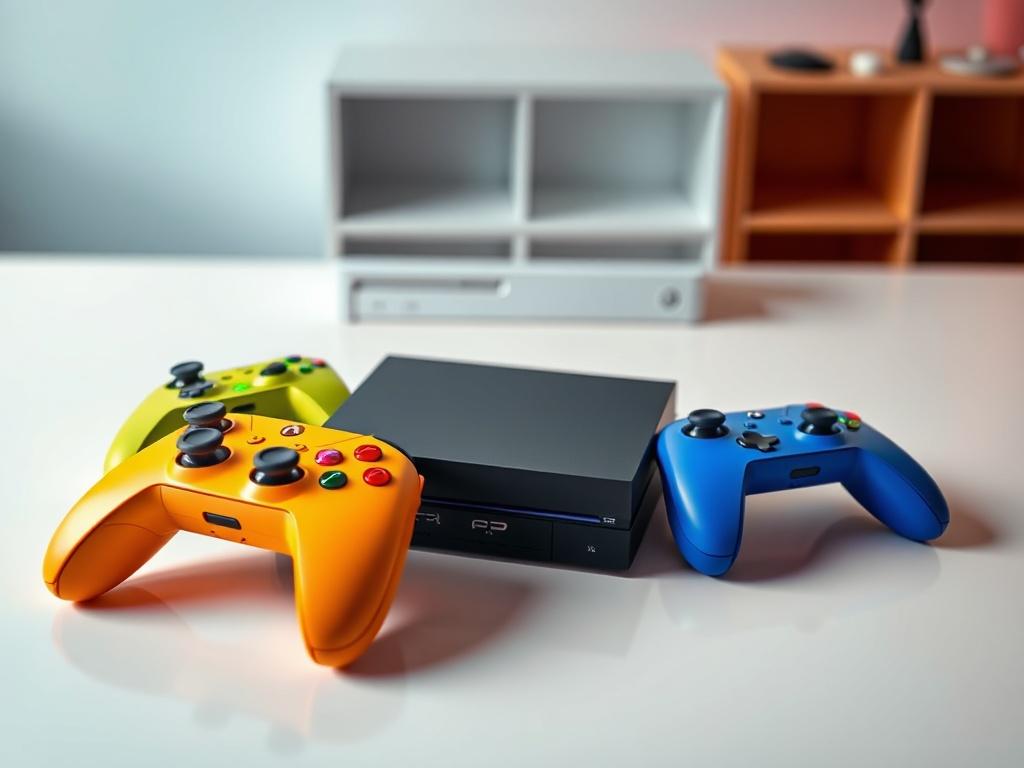 A vibrant, high resolution image of a gaming console and