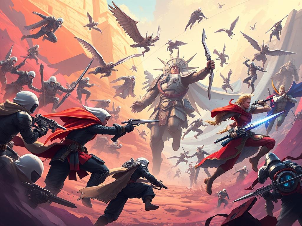 A dynamic digital rendering of a gaming scene filled with