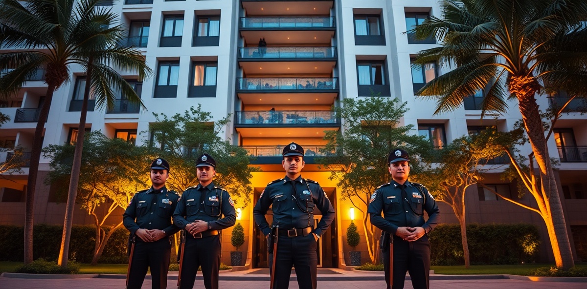 Professional security guards at residential building