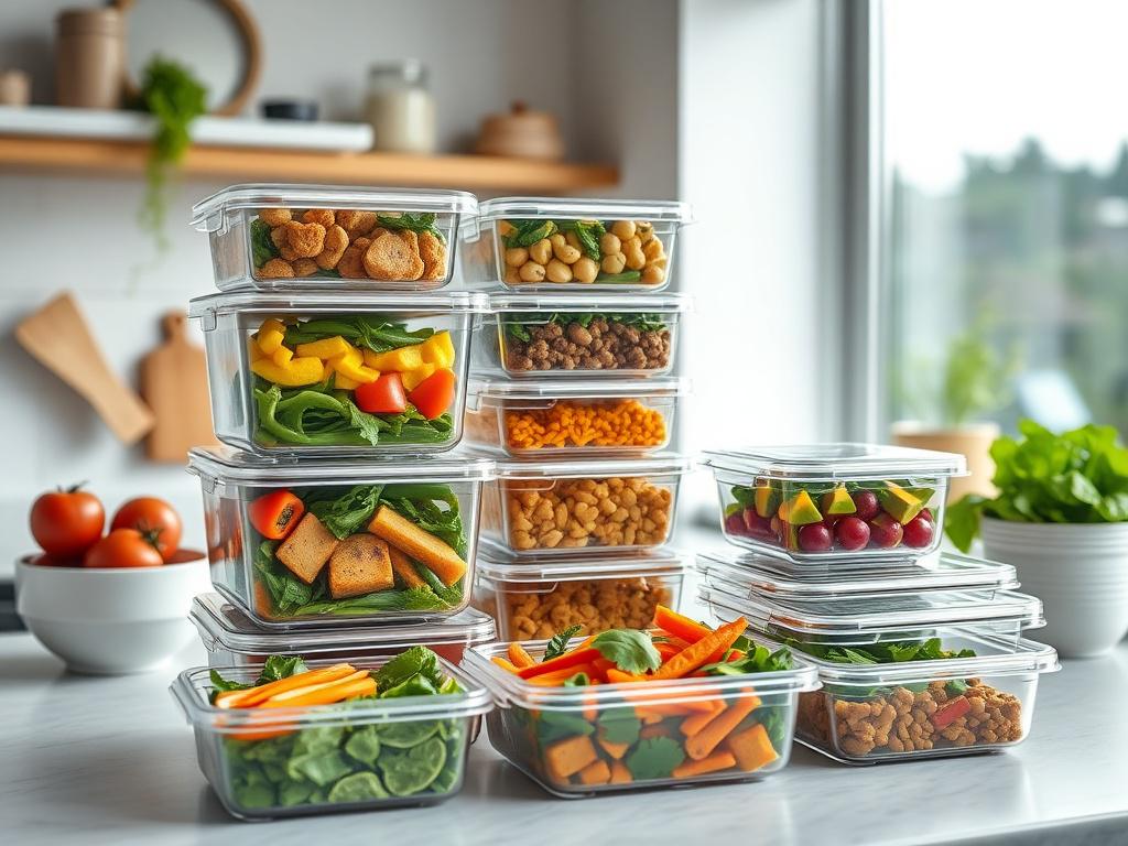 An organized meal prep setup in a modern kitchen, showcasing