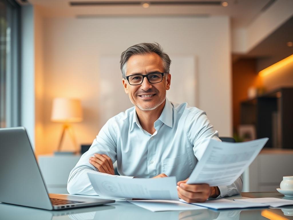 A hyper realistic close up shot of a confident financial