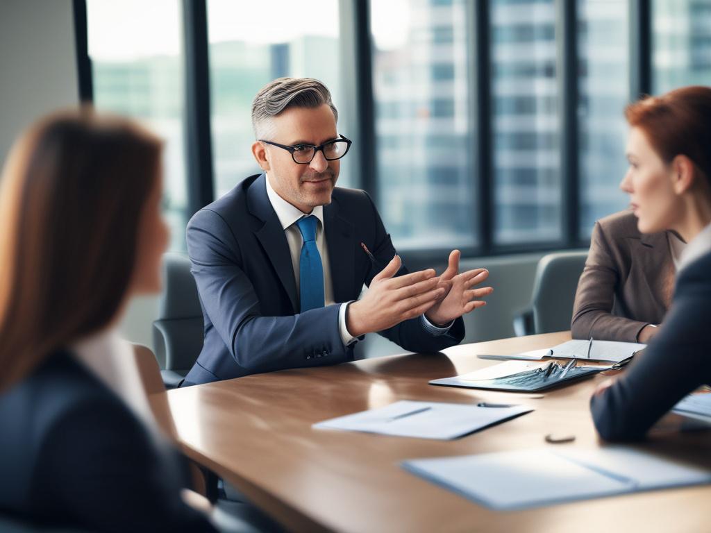a close up shot of a mediator in a corporate