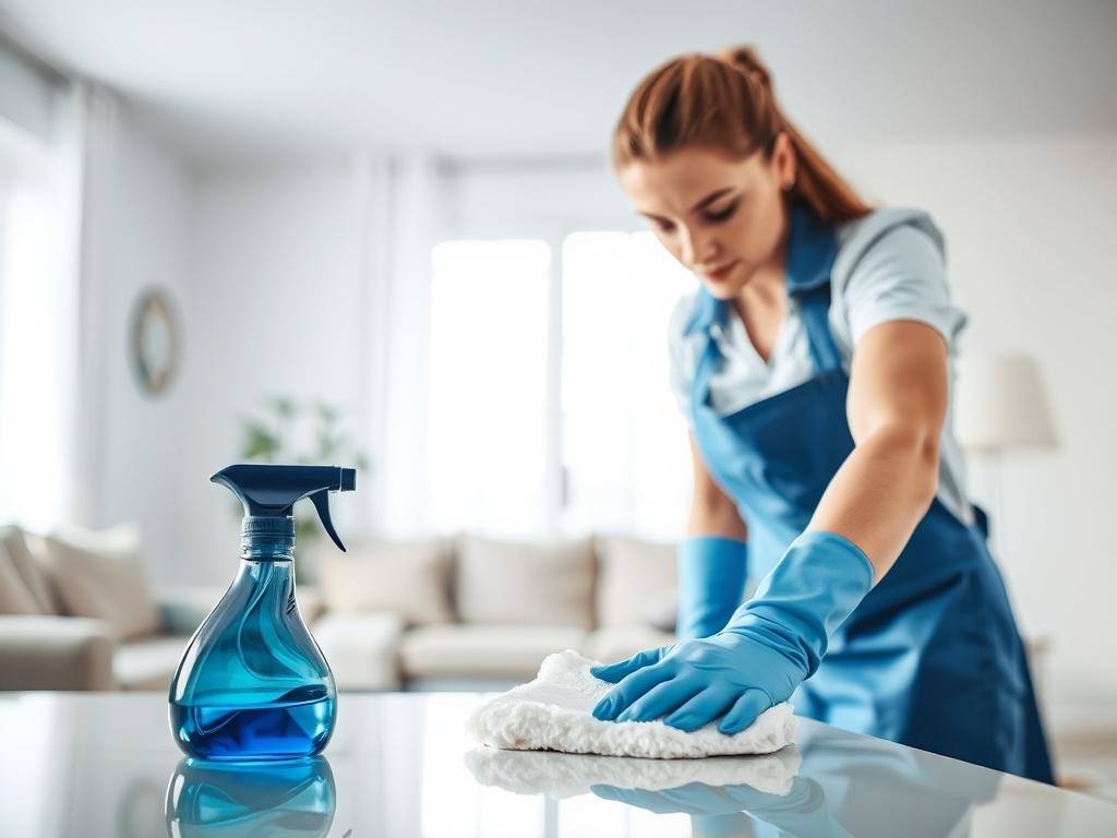 A close up shot of a professional cleaner in action,