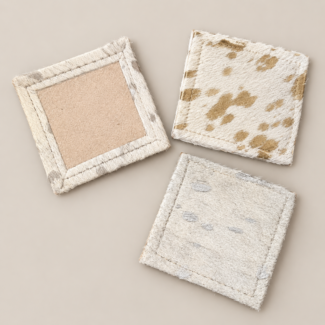 Square Cowhide Coasters — pictured selection