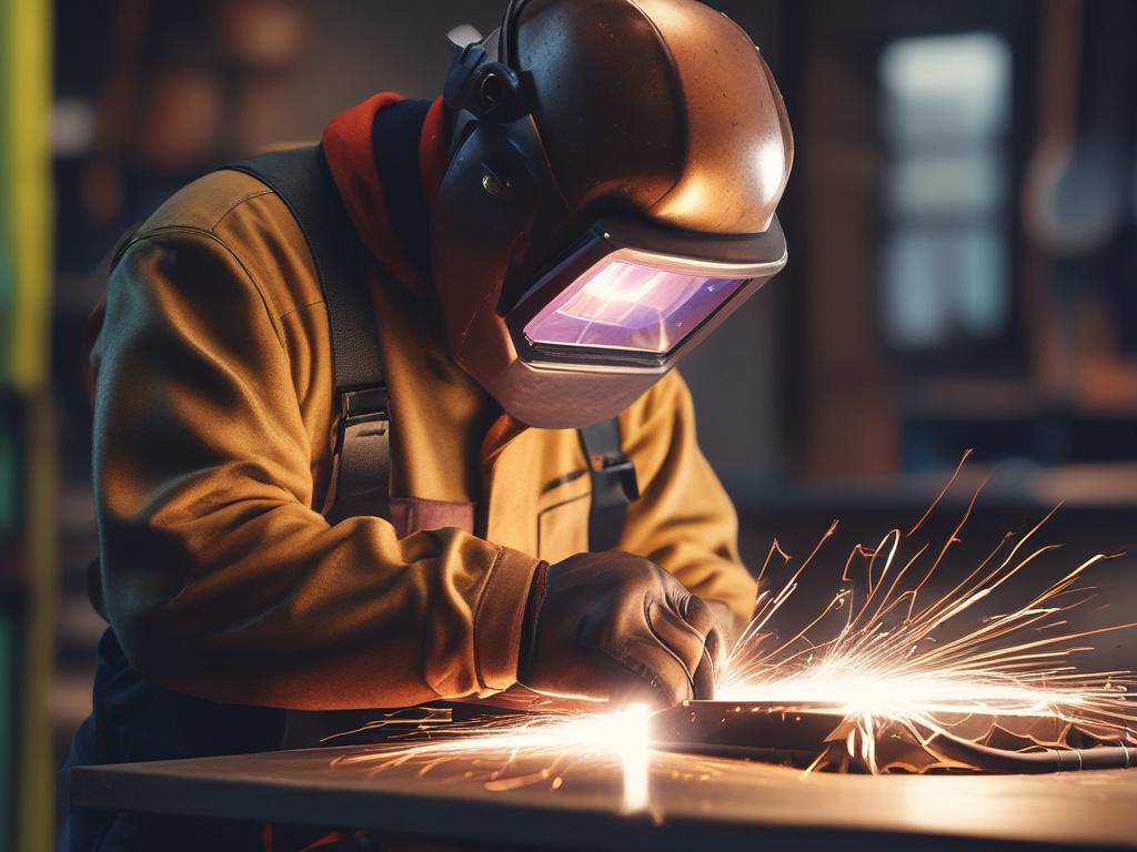 A vivid close up shot of a skilled welder at