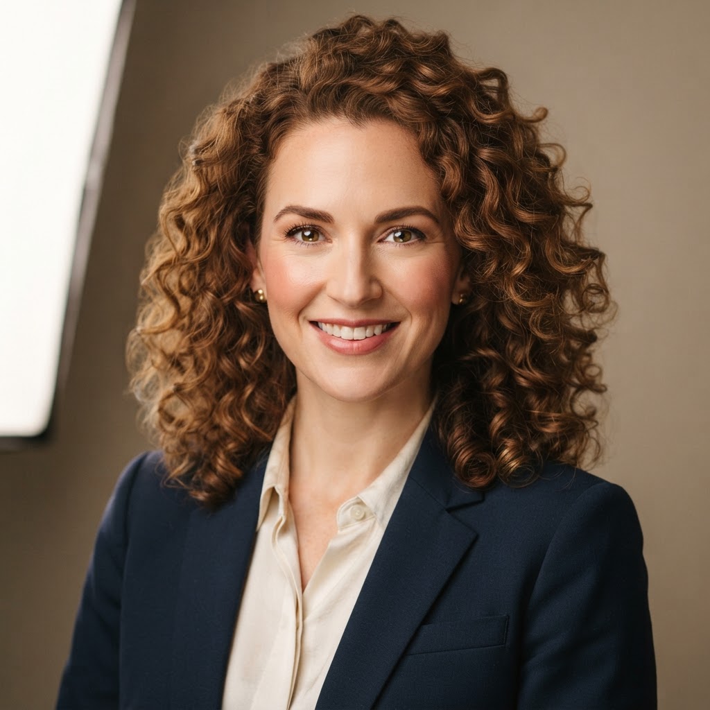 Claire Donovan, Customer Operations Lead. A woman with curly reddish-brown hair and bright presence in professional attire.