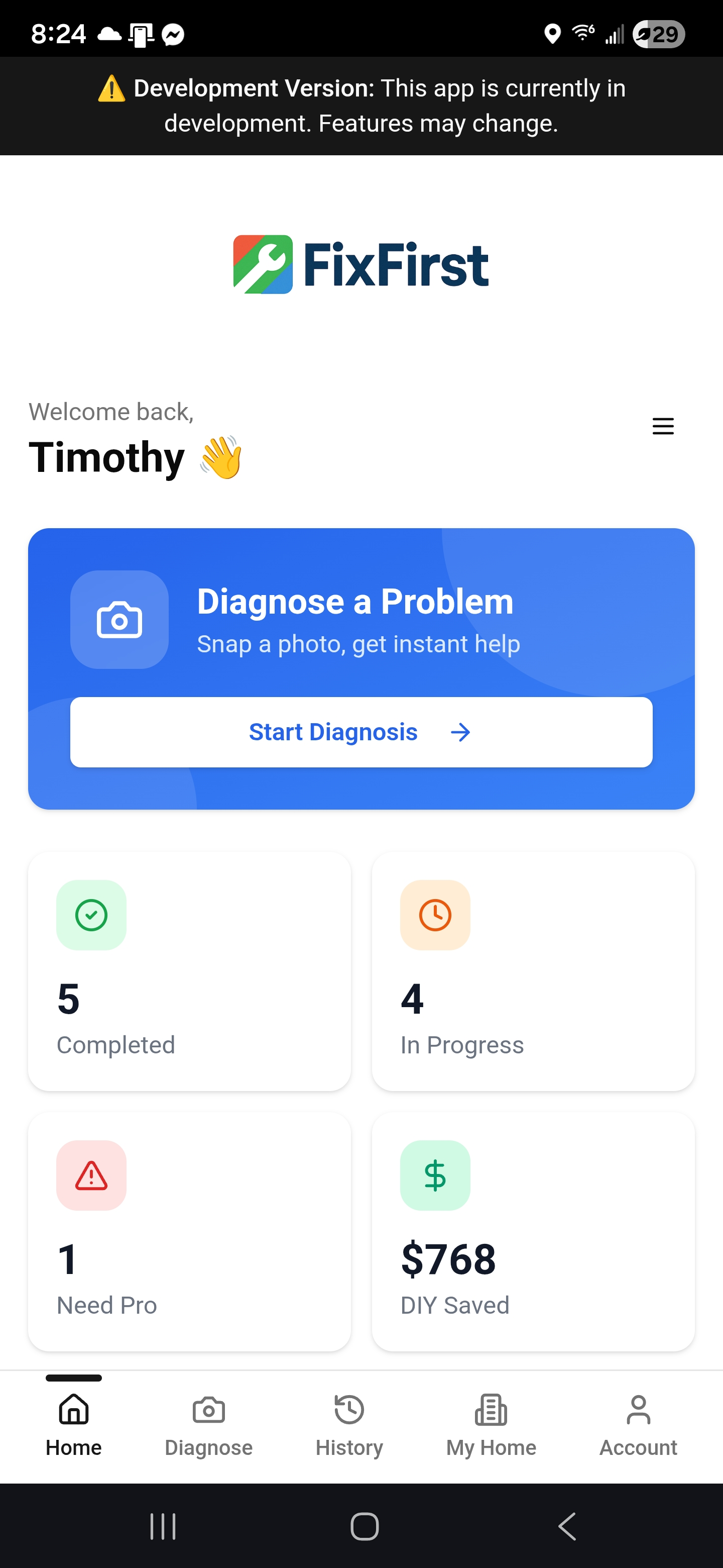 FixFirst app interface showing repair guidance